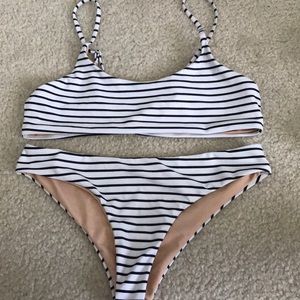 NWOT Black and white striped bikini set